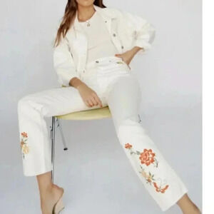 NWT Reformation Cynthia Floral Embroidered High Rise Straight Jeans Size 26